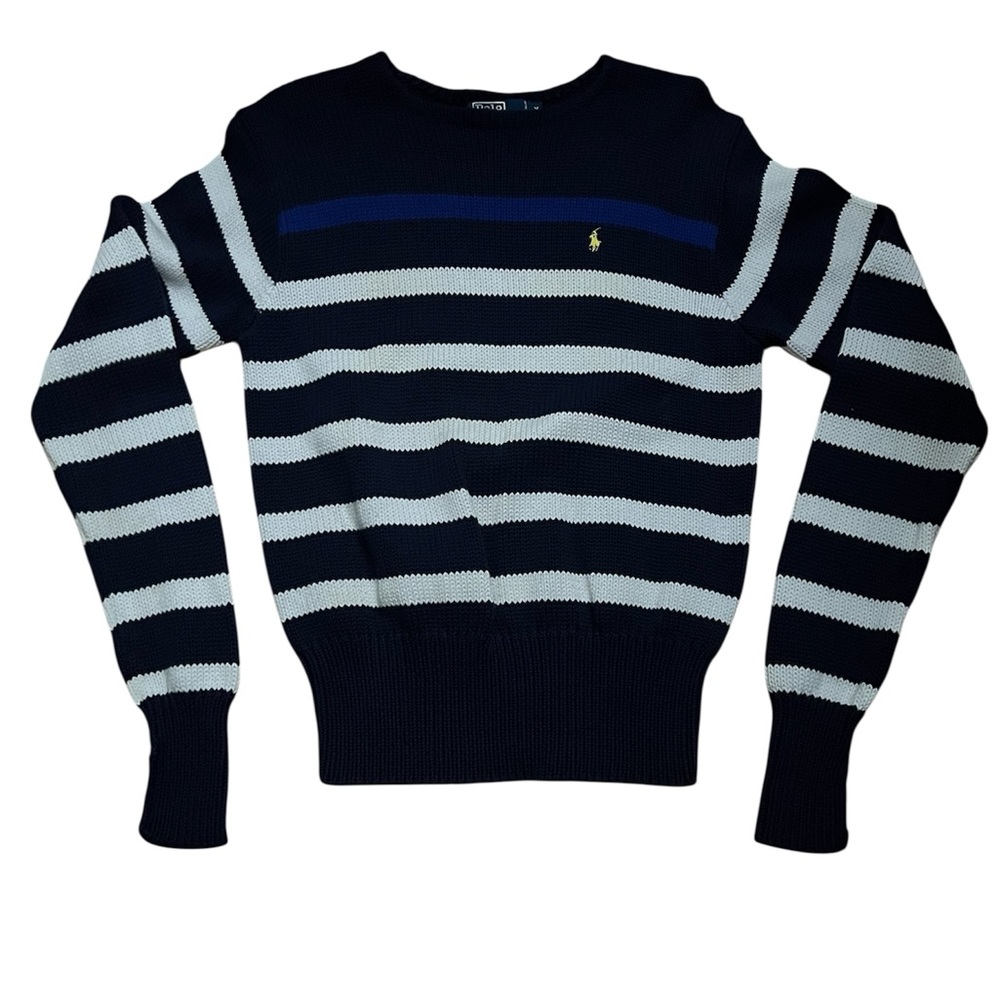 Ralph Lauren Navy, White & Blue Striped Crewneck Sweater